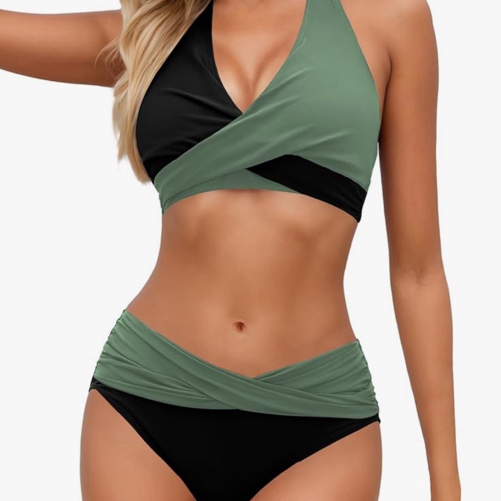Two-Tone Green and Black Women's Bikini
